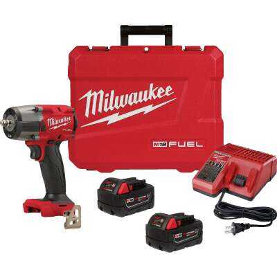 Milwaukee M18 FUEL Brushless 3/8 In. Mid-Torque Cordless Impact Wrench Kit with Friction Ring, (2) 5.0 Ah Resistant Batteries & Charger