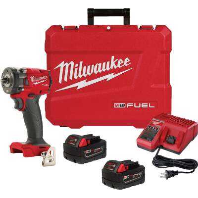 Milwaukee M18 FUEL Brushless 3/8 In. Compact Cordless Impact Wrench Kit with Friction Ring, (2) 5.0 Ah Resistant Batteries & Charger